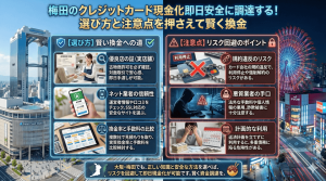 梅田クレジットカード現金化即日安全に調達する！選び方と注意点を押さえて賢く換金