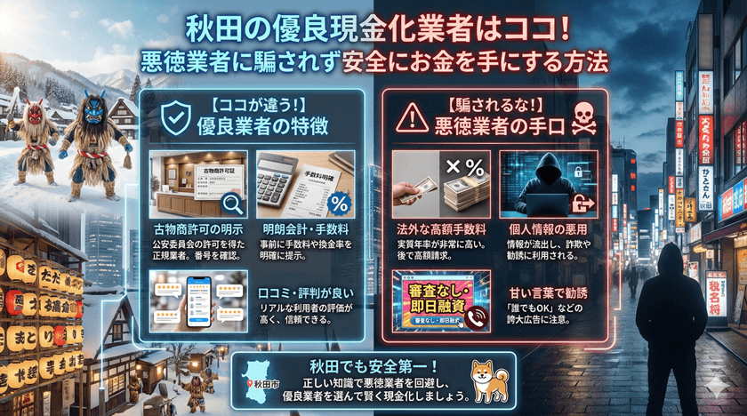 秋田の優良現金化業者はココ！悪徳業者に騙されず安全にお金を手にする方法