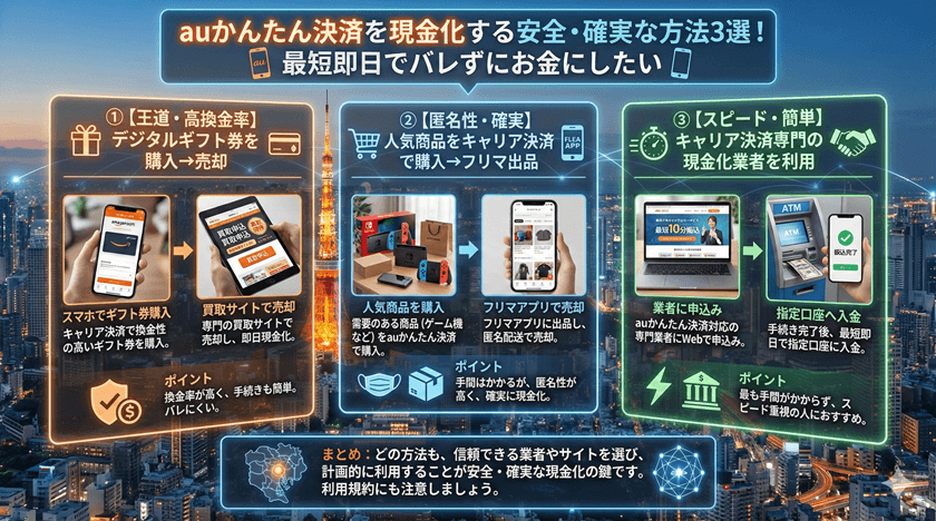auかんたん決済を現金化する安全・確実な方法3選！最短即日でバレずにお金にしたい