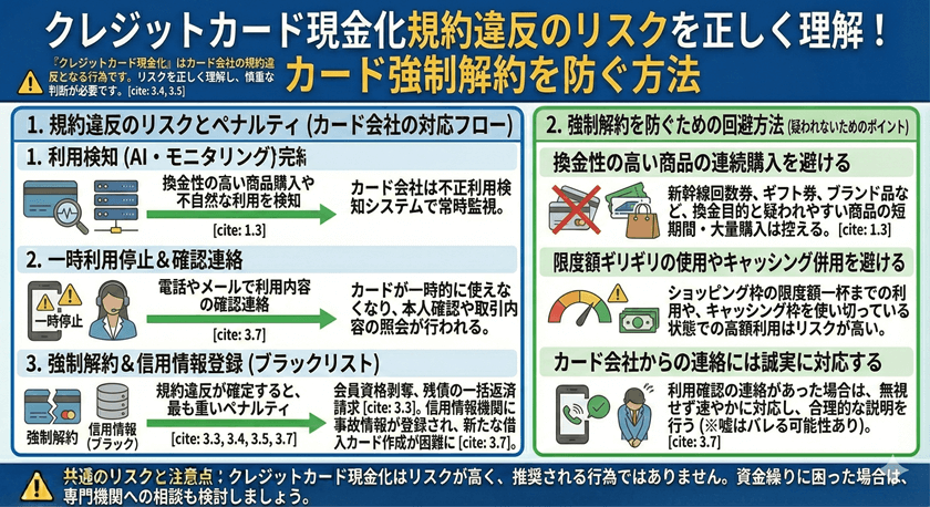 クレジットカード現金化規約違反のリスクを正しく理解！カード強制解約を防ぐ方法