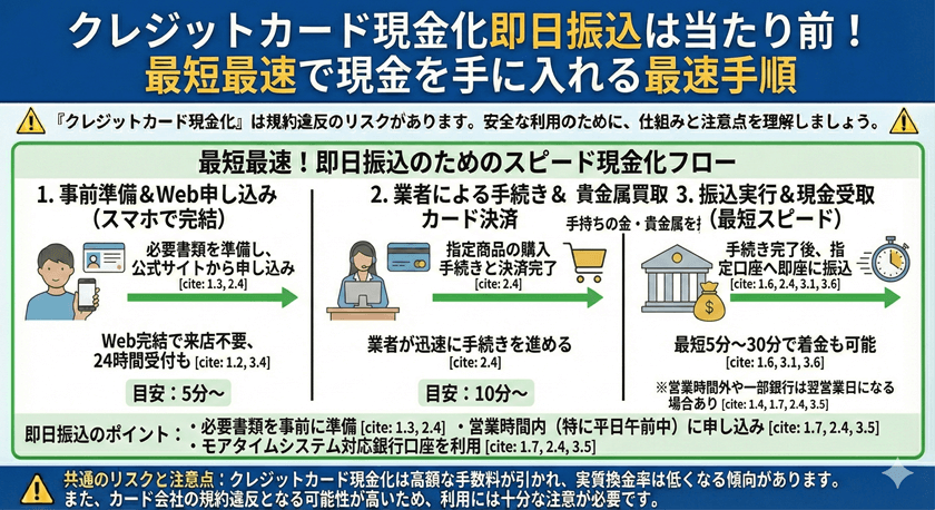クレジットカード現金化即日振込は当たり前！最短最速で現金を手にいれる最速手順