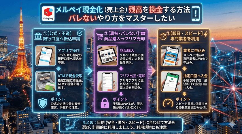 メルペイ現金化（売上金）残高を換金する方法！バレないやり方をマスターしたい