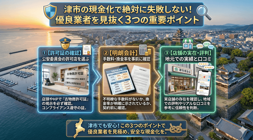 津市の現金化で絶対に失敗しない！優良業者を見抜く3つの重要ポイント