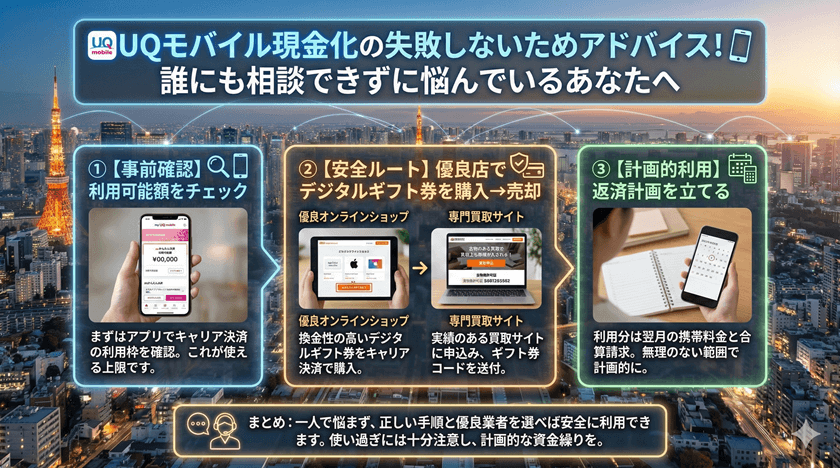 UQモバイル現金化の失敗しないためアドバイス！誰にも相談できずに悩んでいるあなたへ