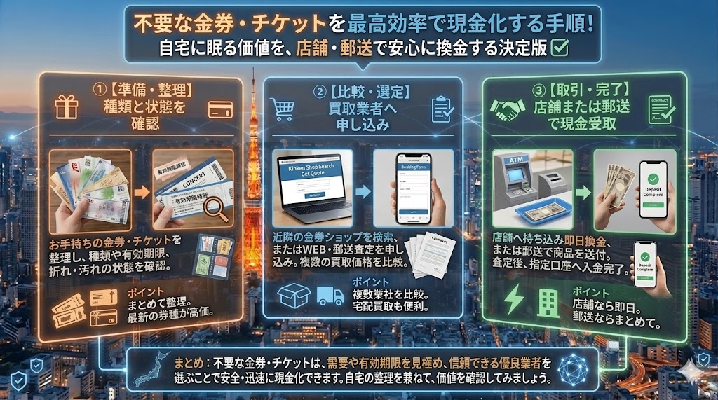 1円でも高く金券、チケットを高く買い取ってもらい現金化する方法