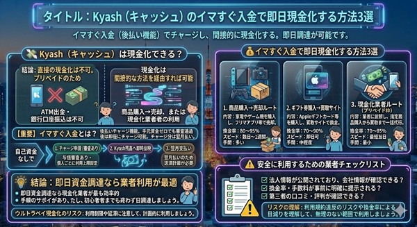 Kyash（キャッシュ）のイマすぐ入金で即日現金化する方法3選