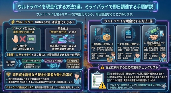 ウルトラペイを現金化する方法3選。ミライバライで即日調達する手順解説